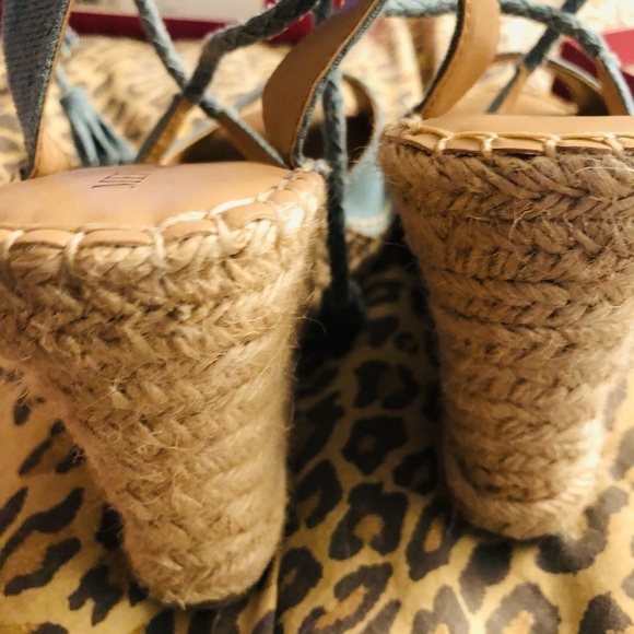 Merona  size 10 denim platform wedge ankle wrap ties like new in box - Picture 10 of 14